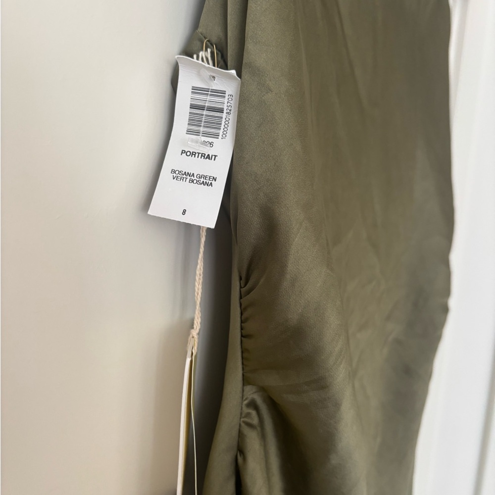 Aritzia Olive Green Satin Midi Dress - Picture 2 of 4